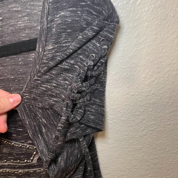 Harley Davidson Heather Grey Blouse with Tie Sleeves and Button Logo Details - Picture 7 of 10